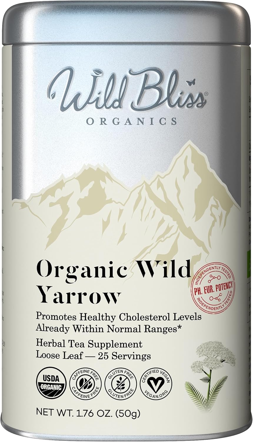 Wild Bliss Organic Yarrow Tea - Caffeine Free Loose Leaf Herbal Tea - Pharmacopoeia Potency - 1.76 Ounces - 25 Servings