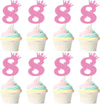 Ercadio 24 Pack Number 8 Cupcake Toppers 8th Cupcake Toppers Glitter Pink Number 8 Cupcake Picks Cheers to 8 Anniversary Birthday Decorations for Baby Shower Party Cake Supplies