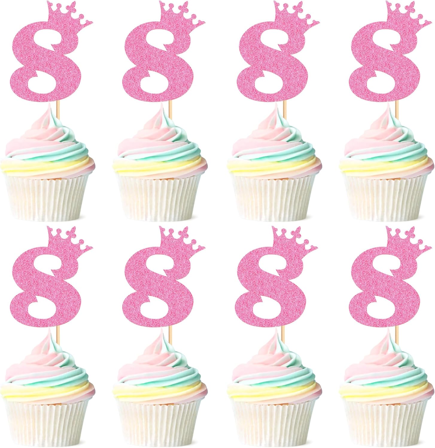 Ercadio 24 Pack Number 8 Cupcake Toppers 8th Cupcake Toppers Glitter Pink Number 8 Cupcake Picks Cheers to 8 Anniversary Birthday Decorations for Baby Shower Party Cake Supplies