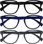 OPULIZE POP Reading Glasses for Women Men,Scratch Resistant Round Matt Frame with Spring Hinges, Black, Blue, Grey +1.00 (Pack of 3)