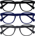 OPULIZE POP Reading Glasses for Women Men,Scratch Resistant Round Matt Frame with Spring Hinges, Black, Blue, Grey +2.50 (Pack of 3)