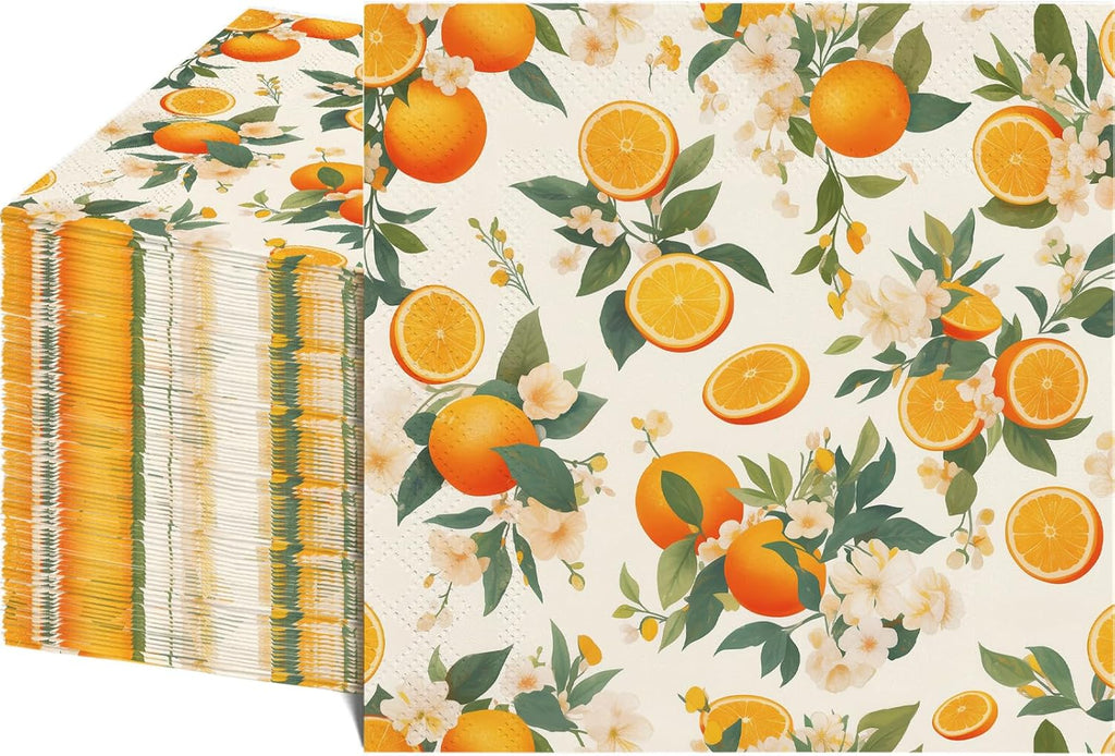 80 Pcs Citrus Napkins - Decorative Orange Citrus 6.5x6.5 Inch Disposable Paper Luncheon Napkins for Wedding, Birthday, Baby Shower, Fruit Party, Bathroom Hand Towels