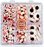 Halloween Sprinkles Edible Candy Eyeballs for Cake Decorating, 3 Sizes Bloody Candy Eyes Sprinkles for Cookies, Baking, Cupcake Toppings