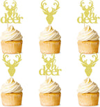 Ercadio 24 Pack Deer Cupcake Toppers - Gold Glitter Deer Head Cupcake Toppers & Picks for Christmas, Birthday, Baby Shower Cake Decoration