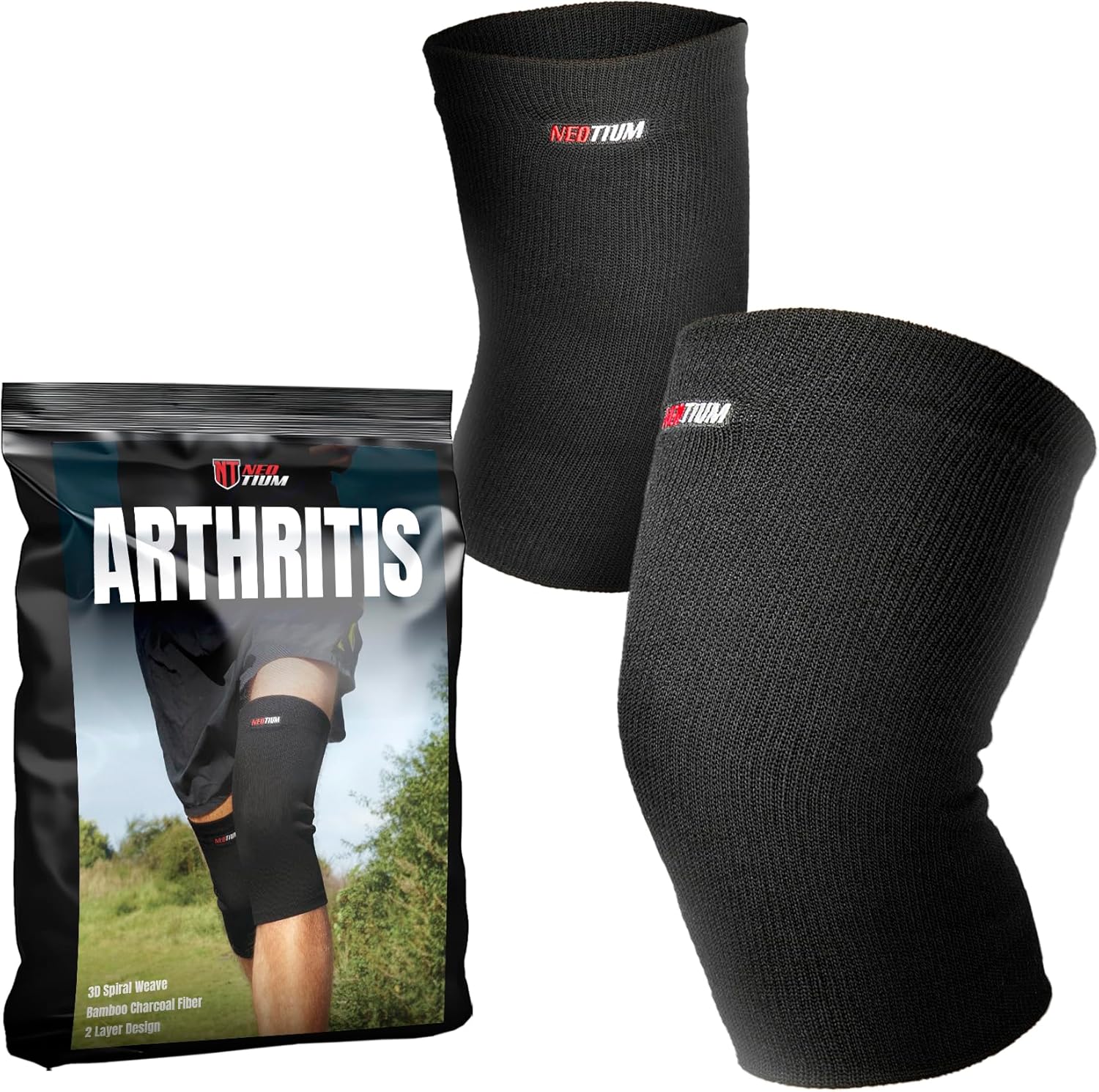 NeoTium Knee Warmers for Knee Pain Relief, Support, Circulation Improvement, Arthritis & Joint Pain - High Elastic Thermal Knee Sleeves for Men and Women (Pack of 2, L)