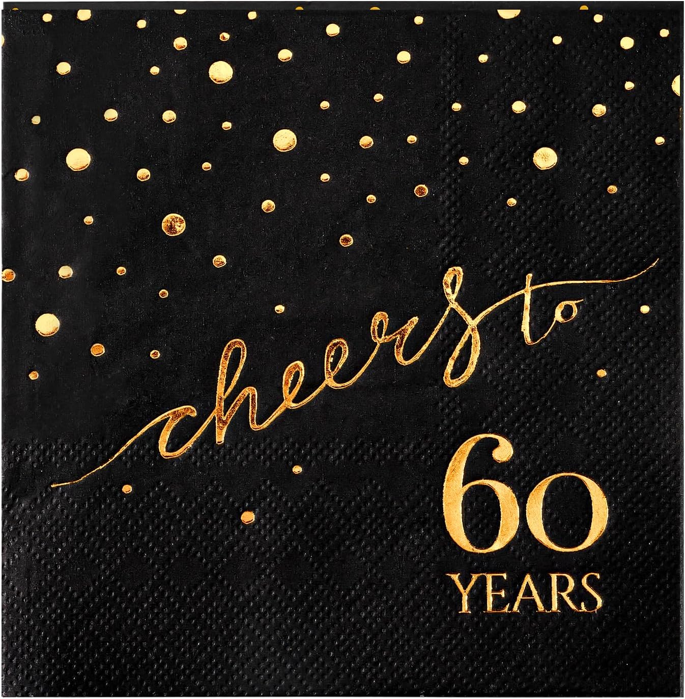 100 Pack of 60th Birthday Napkins, Cheers to 60 Cocktail 5x5 Inches Party Paper Napkins for Birthday Decorations Wedding Anniversary Black and Gold, 3-Ply