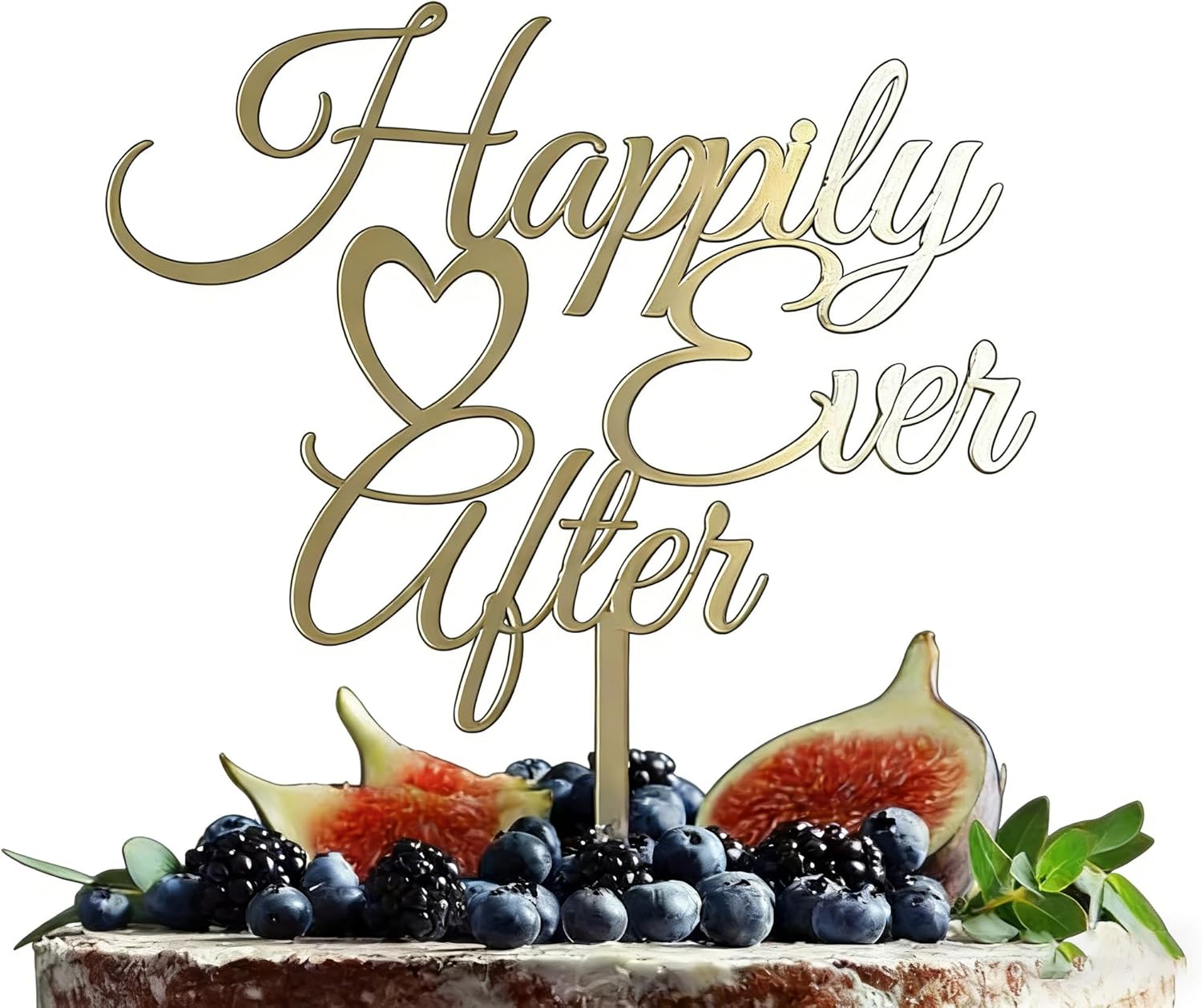 Happily Ever After Cake Topper-Acrylic Gold Wedding Cake Decorations for Wedding,Engagement,Bridal Shower,Vow Renewal,Anniversary Party Decoration Supplies
