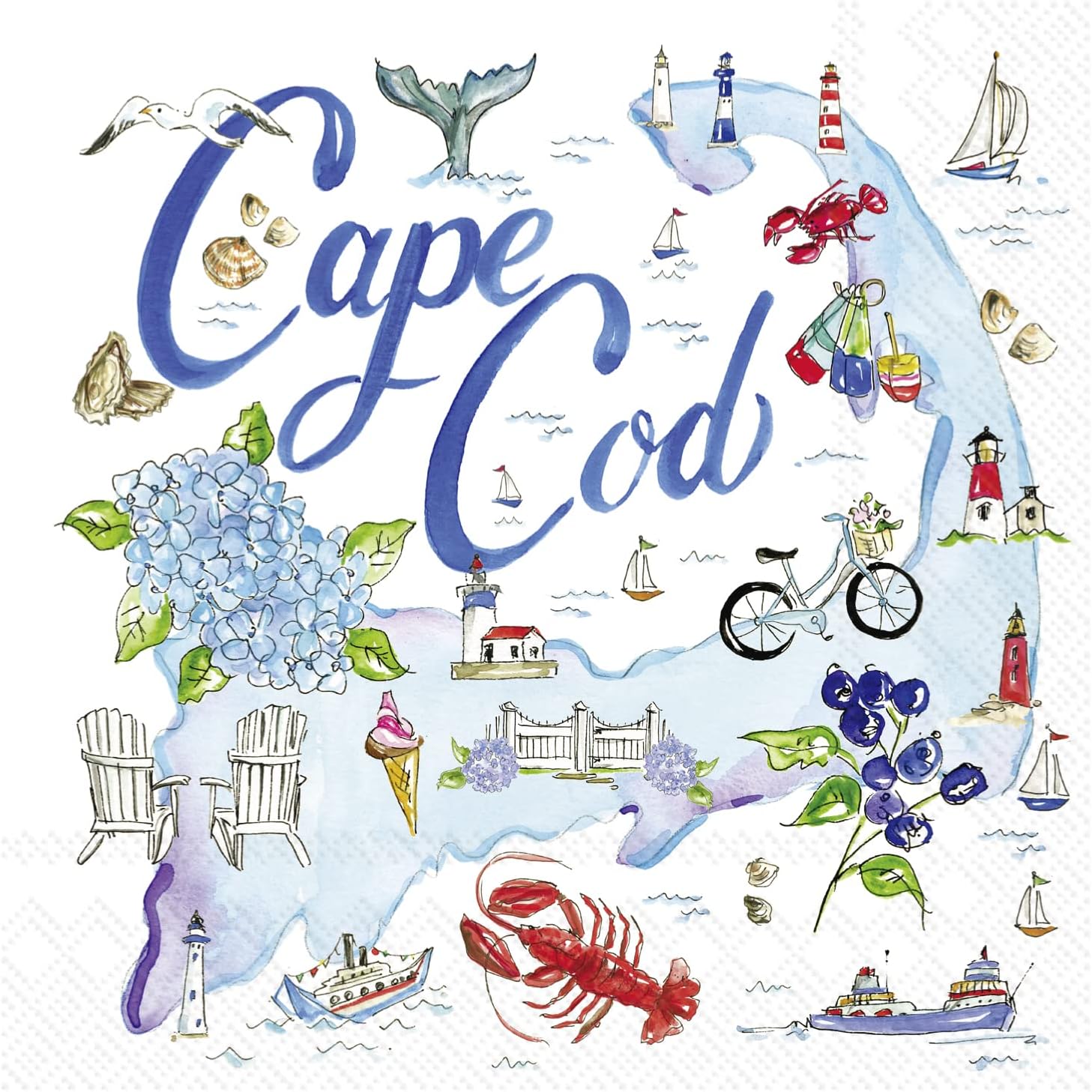 IHR Ideal Home Range Cocktail Napkins Rosanne Beck State Collection Disposable 3-Ply Paper Party Napkin Pack, 5" x 5", Cape Cod, 20-Count