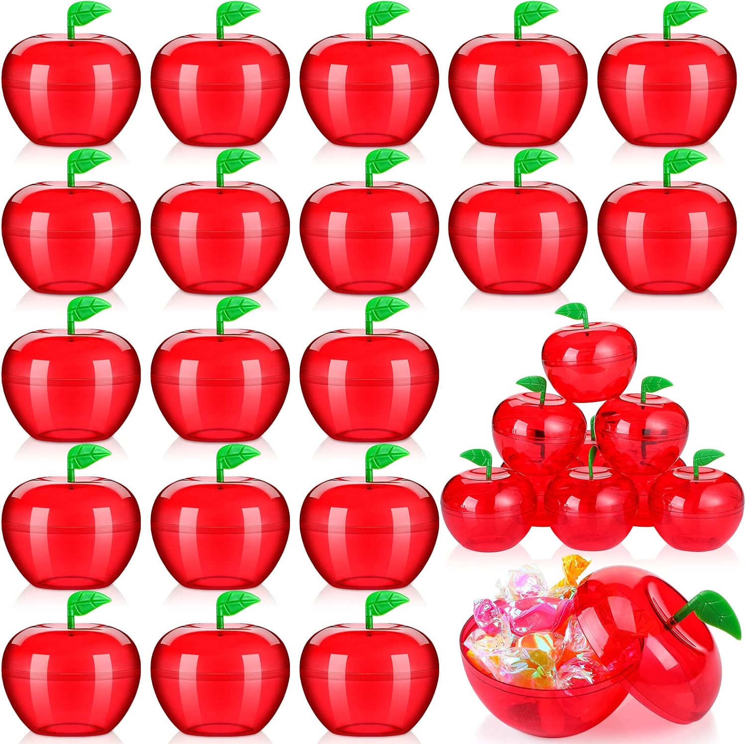 Lallisa 100 Pcs Plastic Apple Container Party Favor for Teacher Week Gifts Plastic Apple Shaped Candy Jar Box Graduation Thank You Teacher Gift for Appreciation Birthday Party Favor End of Year Gifts