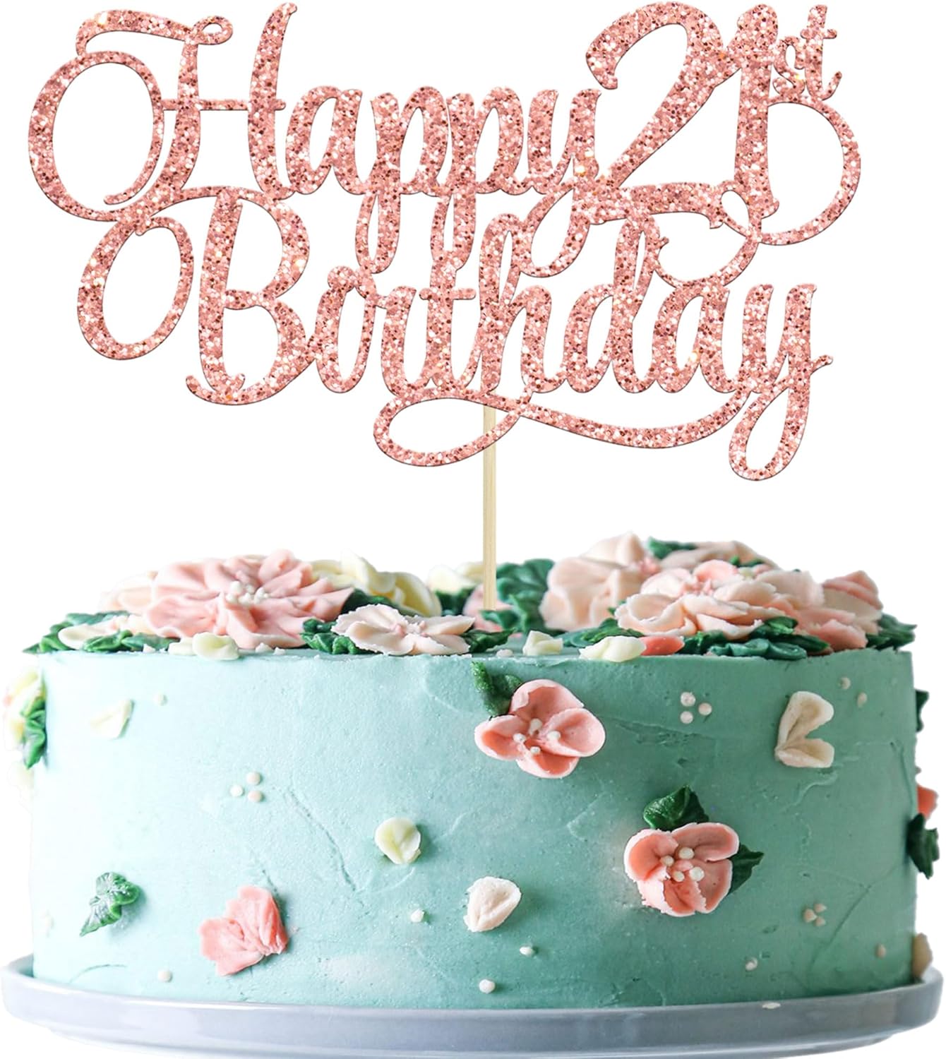 1 Pack Happy 21st Birthday Cake Topper Glitter Number 21 Twenty One Years Old Birthday Cake Pick Decoration for Celebrating 21st Birthday Anniversary Party Supplies Rose Gold