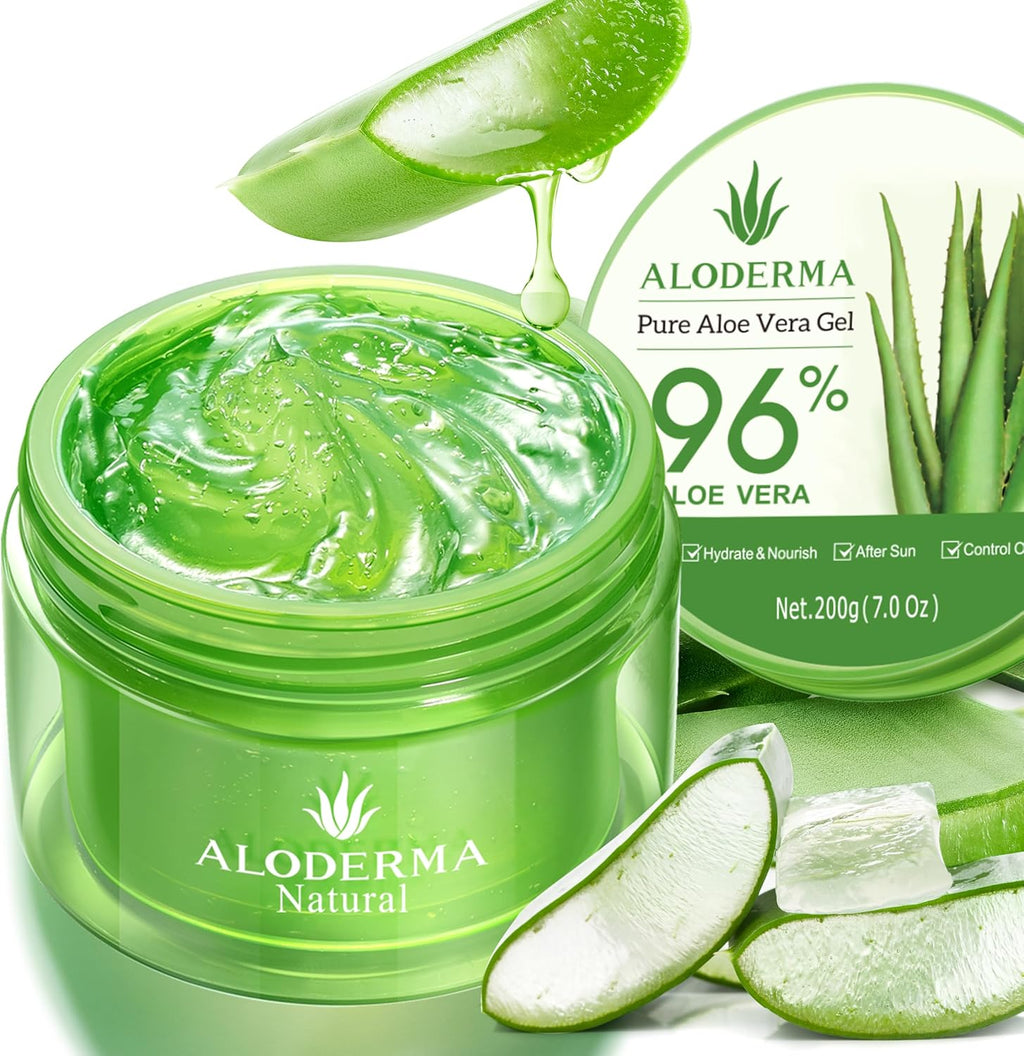 Aloderma Aloe Vera Gel Made within 12 Hours of Harvest with 96% Pure Organic Aloe Vera for Skin, Scalp, & Hair, Soothing Aloe Face Moisturizer, Multipurpose, Hydrating Aloe Gel, 7.05oz