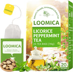 LOOMICA Licorice Mint Tea Bags, Caffeine Free, Refreshing Peppermint & Earthy Sweet Licorice Root Tea Bags for Relaxation, Individually Wrapped Bags, No Artificial Sugar Added, 20 Counts