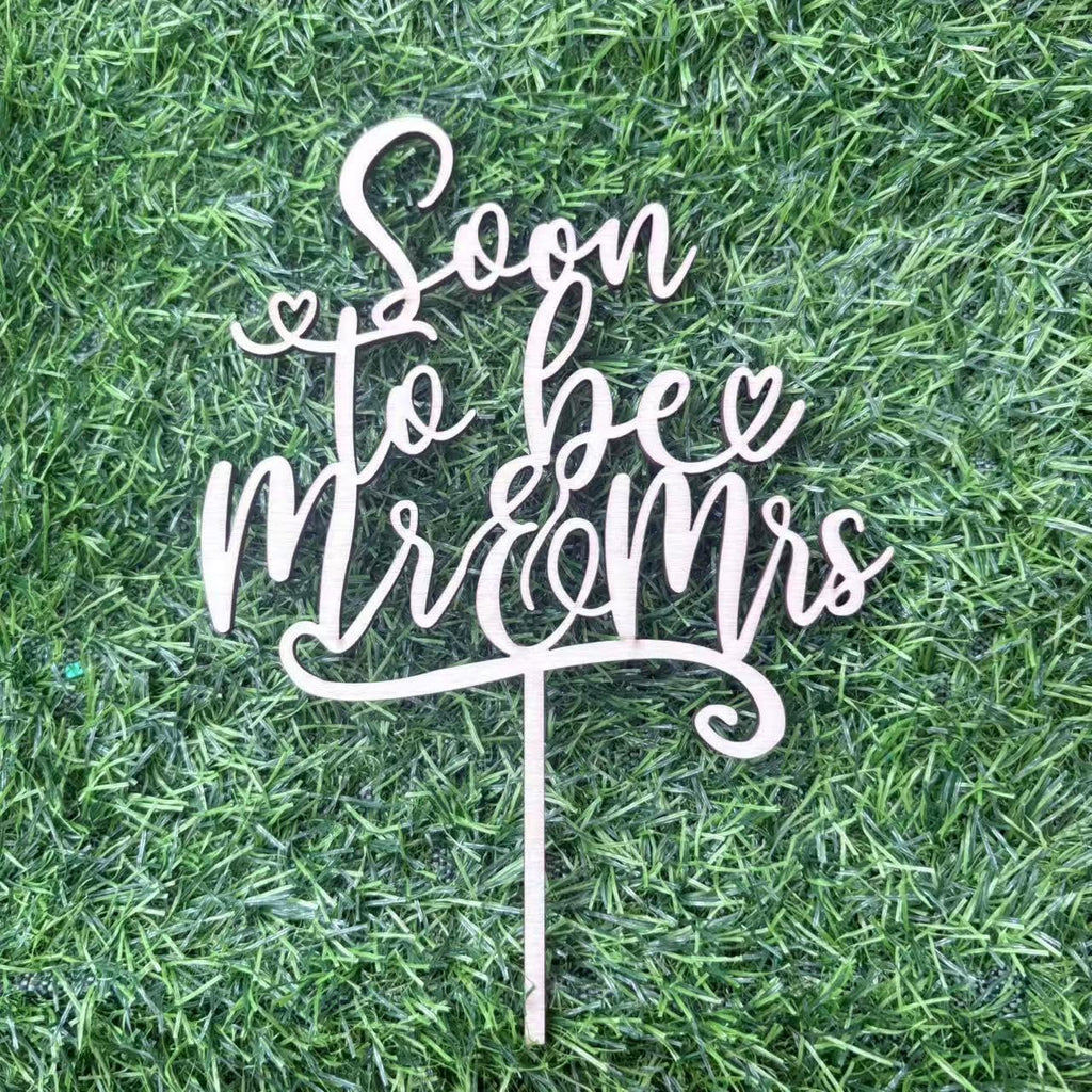 Wooden Soon to Be Mr & Mrs Cake Topper, Engagement Single Party Cake Decoration for Bridal Shower, Wedding, Bachelorette Party Decorations