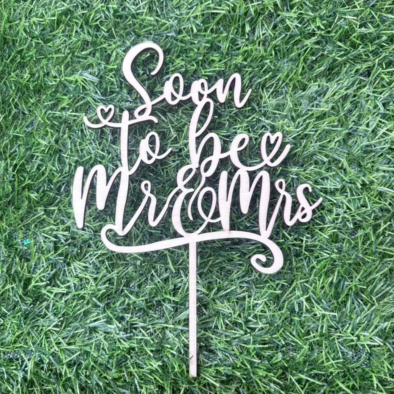 Wooden Soon to Be Mr & Mrs Cake Topper, Engagement Single Party Cake Decoration for Bridal Shower, Wedding, Bachelorette Party Decorations