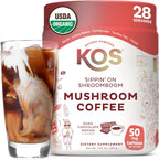 KOS Mushroom Coffee - USDA Certified Organic - Dark Chocolate Mocha Flavor - Mushroom Coffee Latte Powder with Reishi, Cordyceps, Lion's Mane, Chaga & Turkey Tail Mushrooms