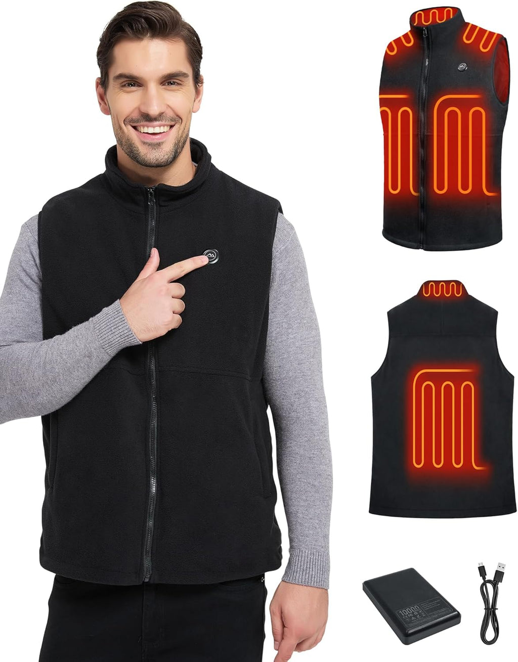 Loowoko Men's Fleece Heated Vest with Battery Pack Included, Rechargeable Electric Heating Jacket Lightweight Warming Vests