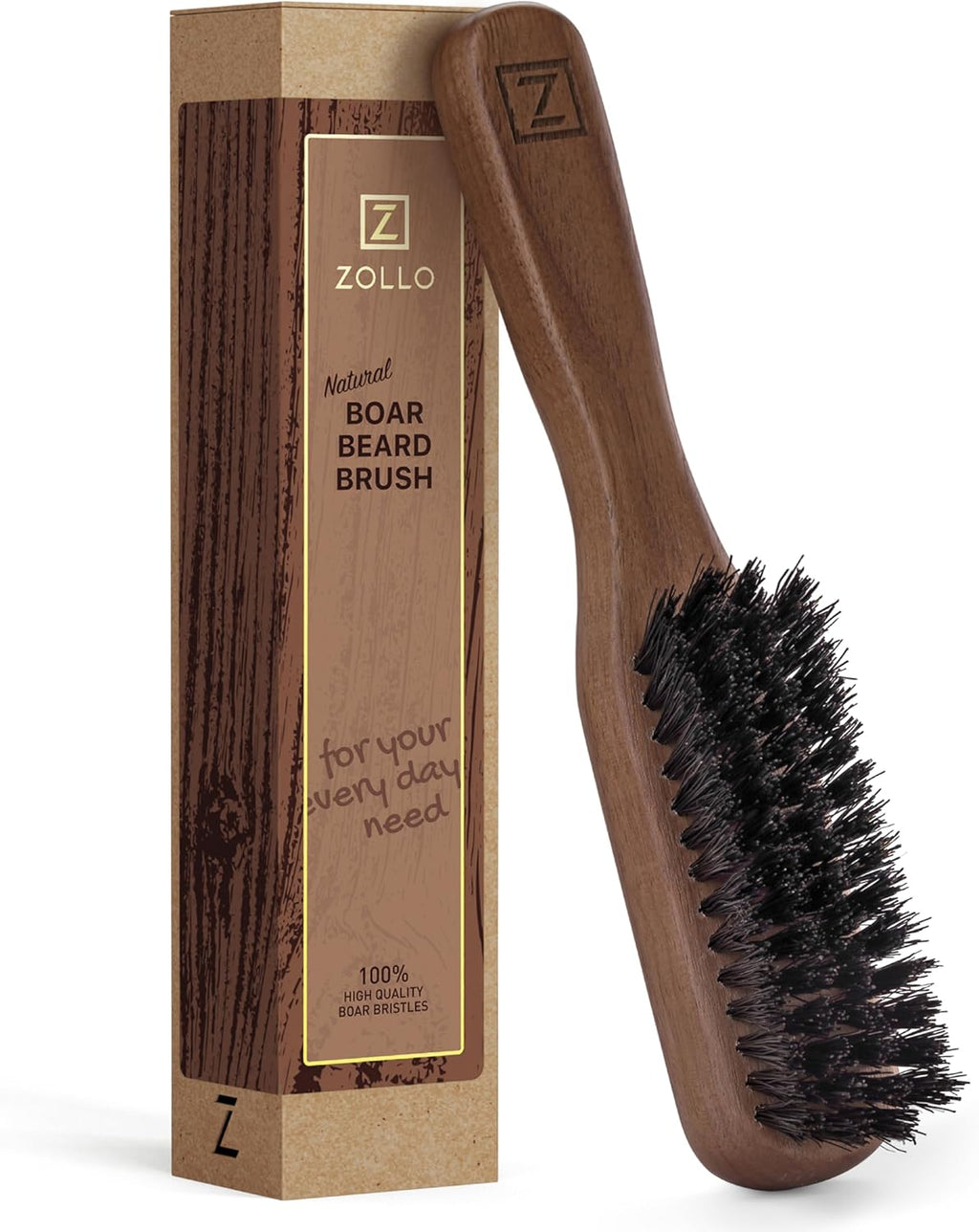 Beard Brush for Men - Stiff Boar Bristles for Beard Growth & Straightening - Exfoliates Skin, Reduces Itch - Premium Walnut Wood Handle