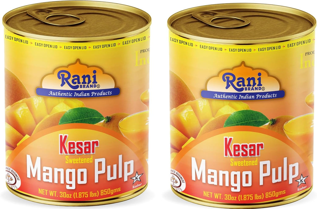 Rani Mango Pulp Puree (Makes Mango Lassi Shakes) Kesar Sweetened 30oz (1.875lbs) 850g Pack of 2 ~ Kosher | All Natural | NON-GMO | Vegan | No colors | Gluten Friendly | Indian Origin