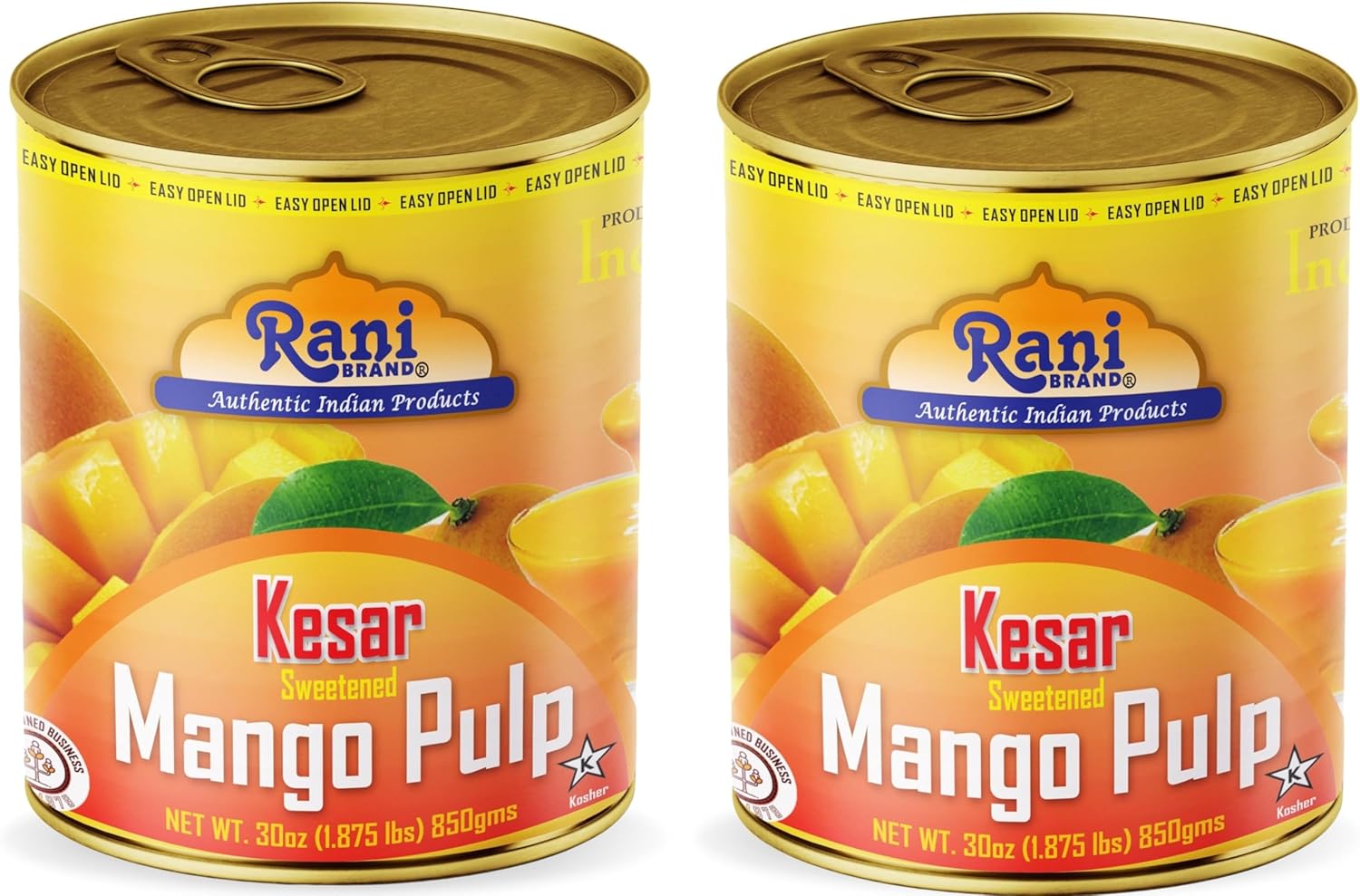 Rani Mango Pulp Puree (Makes Mango Lassi Shakes) Kesar Sweetened 30oz (1.875lbs) 850g Pack of 2 ~ Kosher | All Natural | NON-GMO | Vegan | No colors | Gluten Friendly | Indian Origin