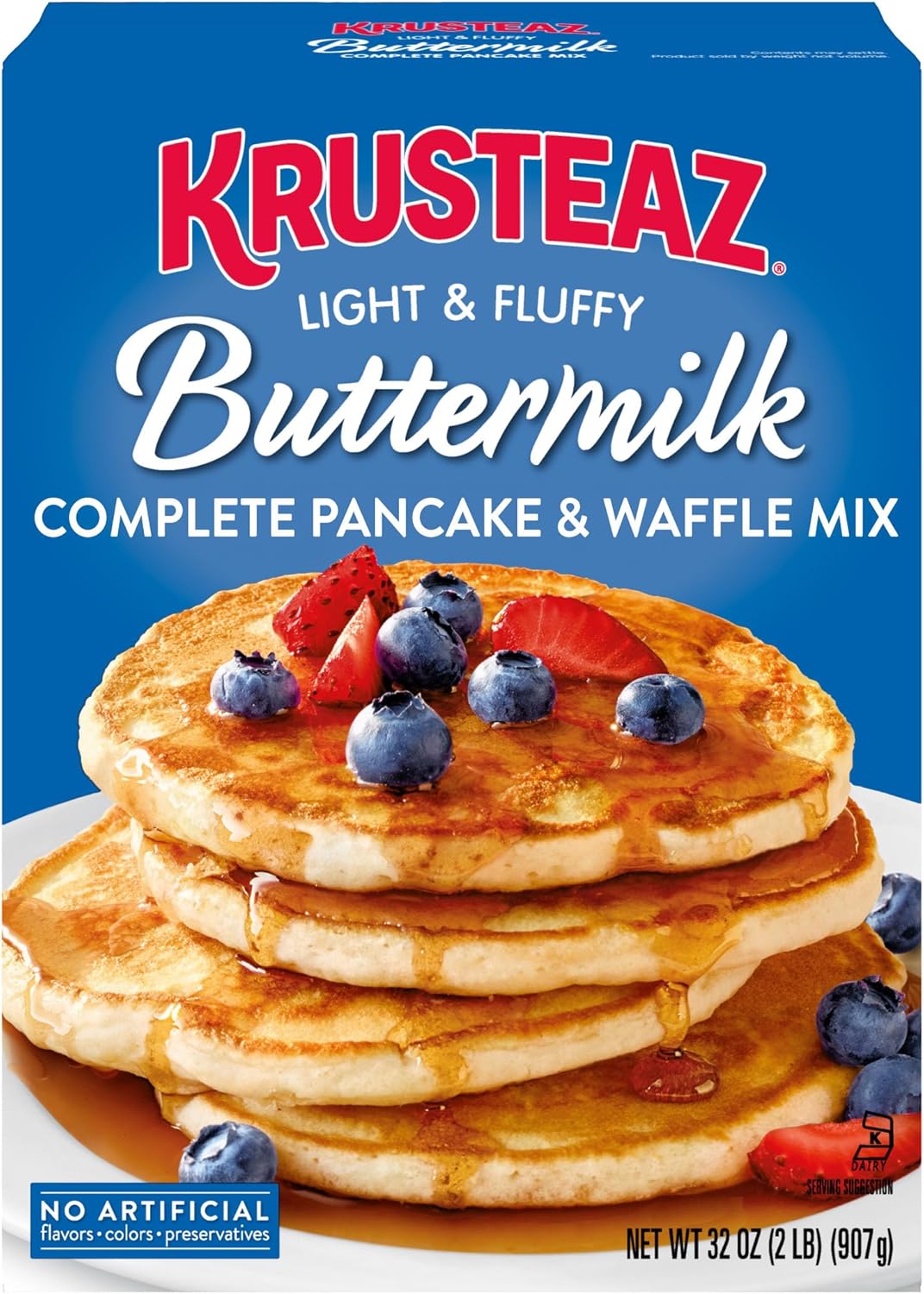 Krusteaz Light and Fluffy Buttermilk Complete Pancake Mix, Waffle and Pancake Mix, Just Add Water, 32 oz Box