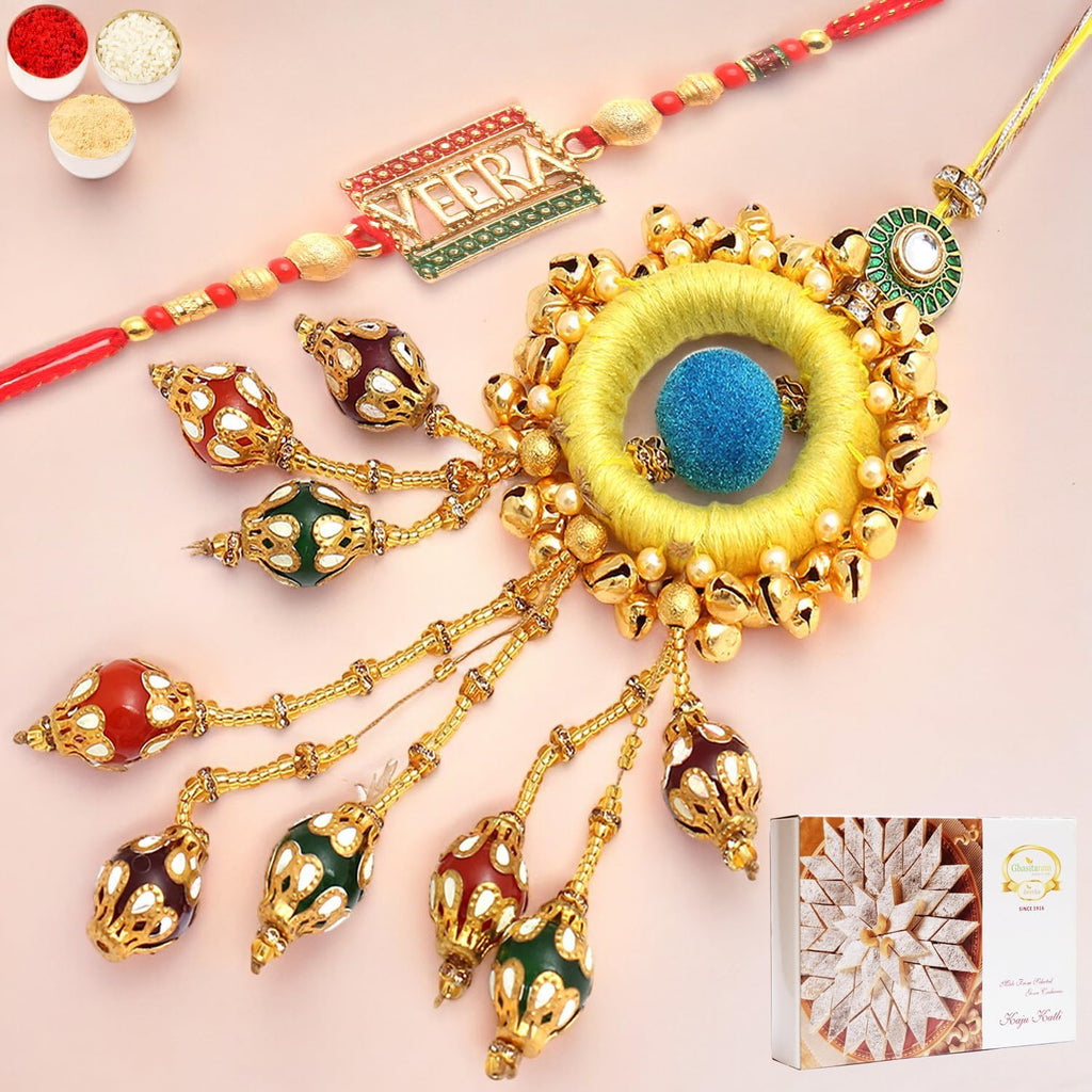 Ghasitaram Gifts Rakhis Online- Mere Pyaare Veera rm 072 Bhaiya Bhabhi Rakhi with 200 GMS of Kaju katli