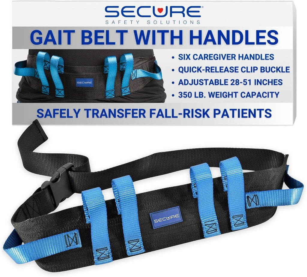Secure Gait Belt for Seniors (350 lbs) - Transfer Belt with 6 Handles, Quick-Release Clip Buckle, Walking Strap for Lifting Elderly, Patient Lift Aid, Physical Therapy, Medical Nursing Safety Assist