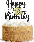 Sumerk 1 PC Happy 15th Birthday Cake Topper Gold Happy Birthday Cake Decorations for Women Men 15th Birthday Cake Toppers Cake Decoration for Birthday Anniversary Party