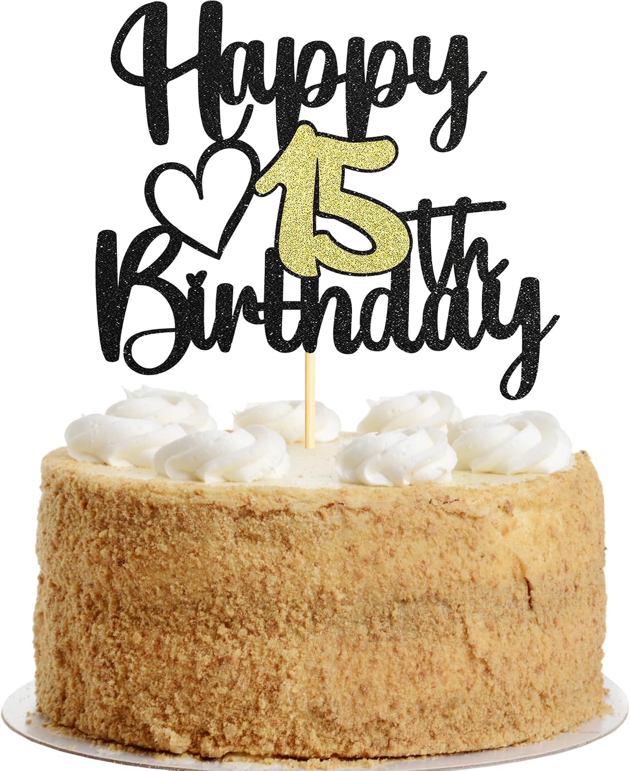 Sumerk 1 PC Happy 15th Birthday Cake Topper Gold Happy Birthday Cake Decorations for Women Men 15th Birthday Cake Toppers Cake Decoration for Birthday Anniversary Party