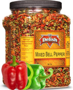 Dehydrated Dried Red and Green Bell Peppers Mix by It's Delish, Jumbo Reusable Container 16 Oz (1 lb) | Bulk Mixed Bell Pepper Flakes – Chopped & Dried Vegetable Spice Seasoning | Vegan, Kosher