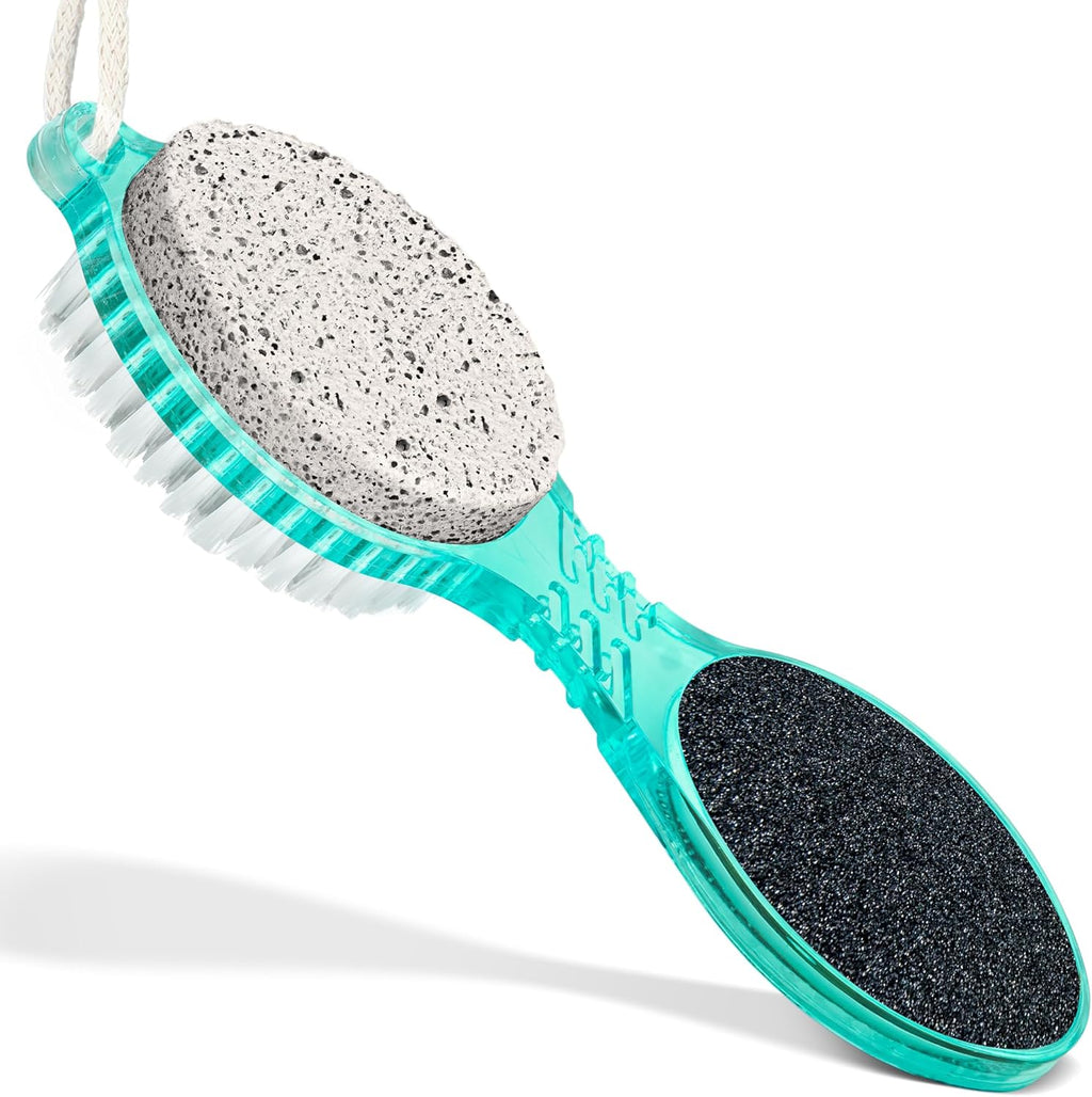 DecorRack (4 in 1) Pedicure Paddle Kit Tool with Pumice Stone for Feet, Foot Hand Toe Nail Cleaning Brush, Metal File and Emery Board, Manicure Foot Rasp Callus Remover Pedi Set (Green, 1 Pack)