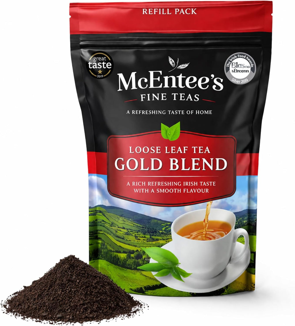 McEntee's Irish Loose Leaf Gold Blend - 250g Refill Bag - Expertly Blended in Ireland for That Perfect Cup of Traditional Assam & Kenyan Tea
