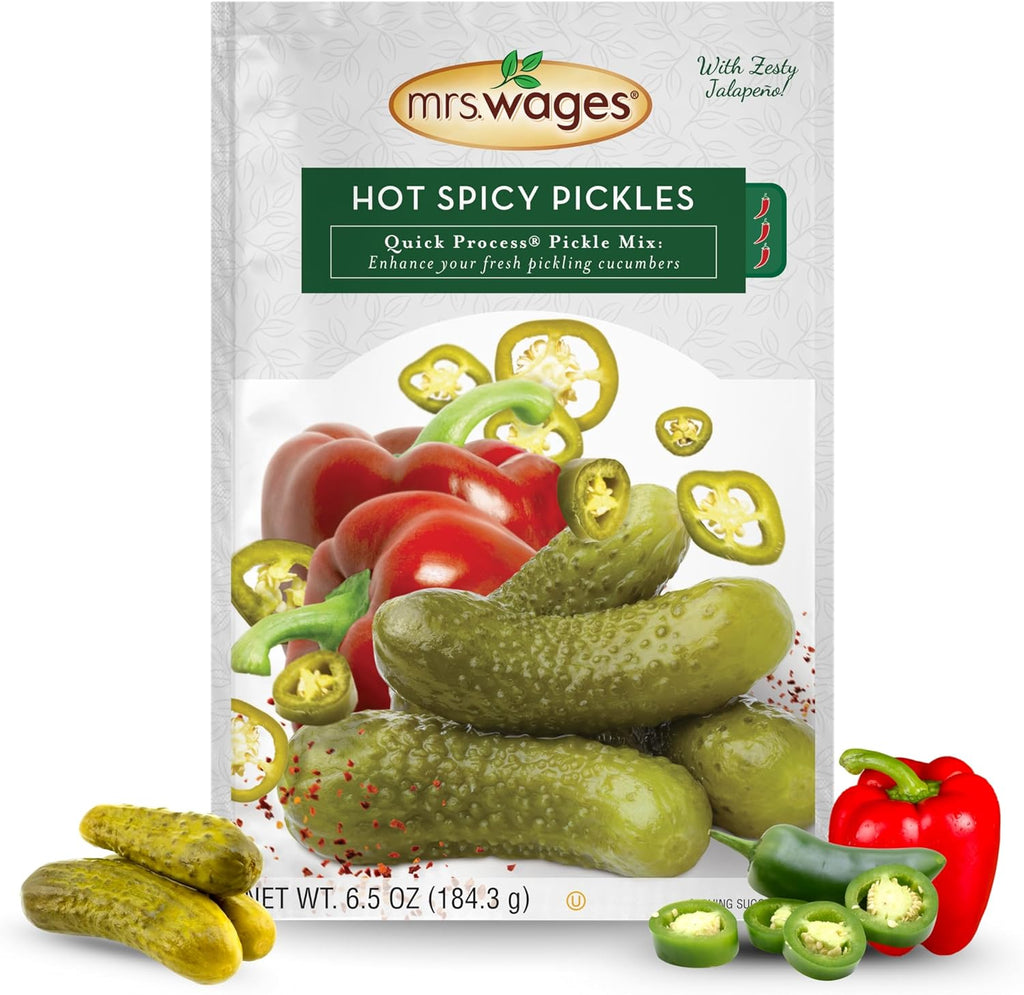 Mrs. Wages Hot Spicy Pickles Quick Process Mix, Simple-To-Use, Flavorful Spice, Easy Way to Make Pickles, Zesty Jalapeno Pepper Flavor, Great Snack, 6.5 oz Packet (Value Pack of 12)