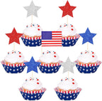 136 PCS Patriotic American Flag Cupcake Toppers Star 4th of July Cupcake Toppers Independence Day Cupcake Decorations for USA Patriotic American National Day Theme Party Cake Decorations Supplies
