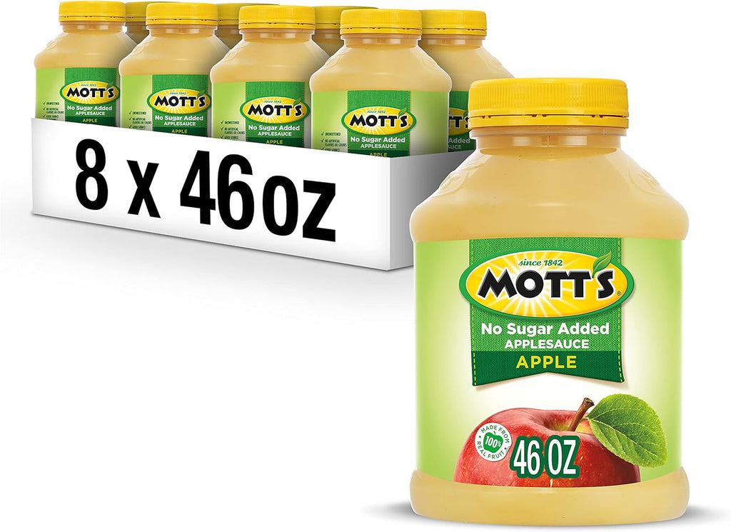 Mott's No Sugar Added Applesauce, 46 Oz Jar (Pack Of 8), Good Source Of Vitamin C, No Artificial Flavors