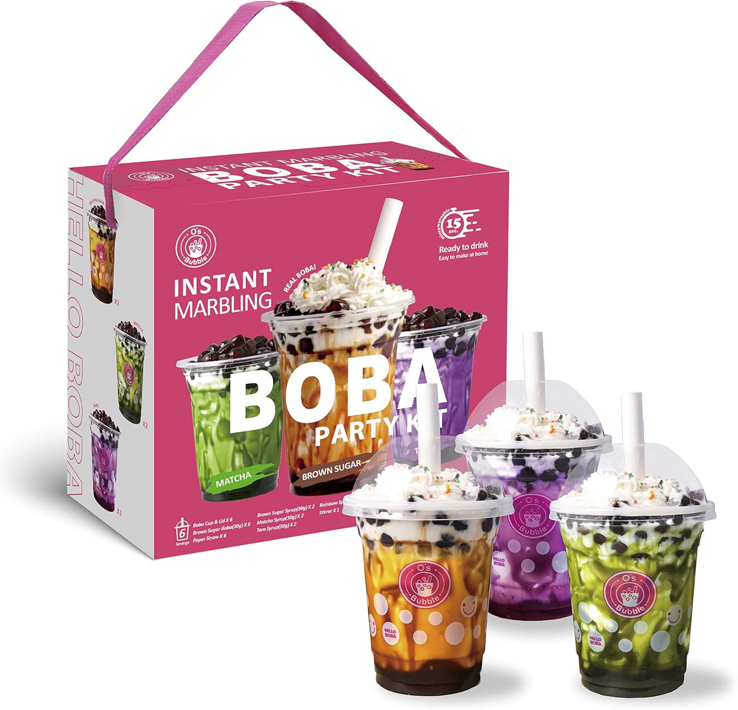 O's Bubble Boba Tea Kit - Bubble Tea Kit - All in One Boba Kit - Boba Kit for Kids - 6 Servings Includes Cups, Straws, Stirrer (Party Kit Variety Pack Upgrade) (Party Kit Variety Pack Upgrade)