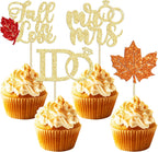 Gyufise 24Pcs Fall in Love Cupcake Toppers Glitter Maple Leaf Cupcake Picks Mr Mrs Diamond I Do Cupcake Decorations for Autumn Wedding Engagement Bridal Shower Theme Party Cake Decorations Supplies