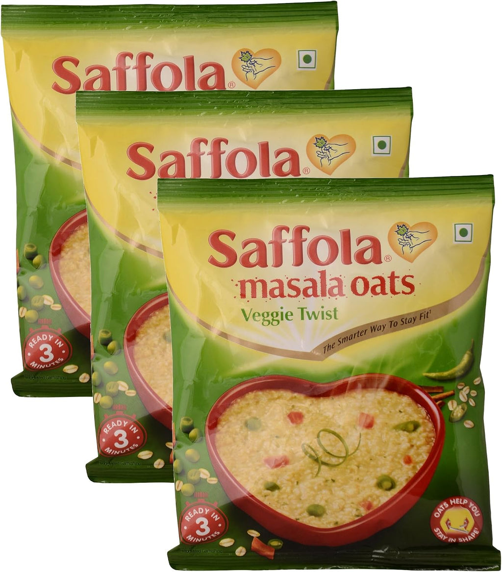 Saffola Masala Oats, Veggie Twist, 39 grams - (1.37 oz) Vegetarian oatmeal India - Pack of 3