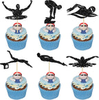 Ephlyn 24Pcs Swim Cupcake Toppers Swimming Team Diving Cupcake Picks Swimming Cake Decorations for Summer Beach Pool Party Birthday Baby Shower Supplies Black