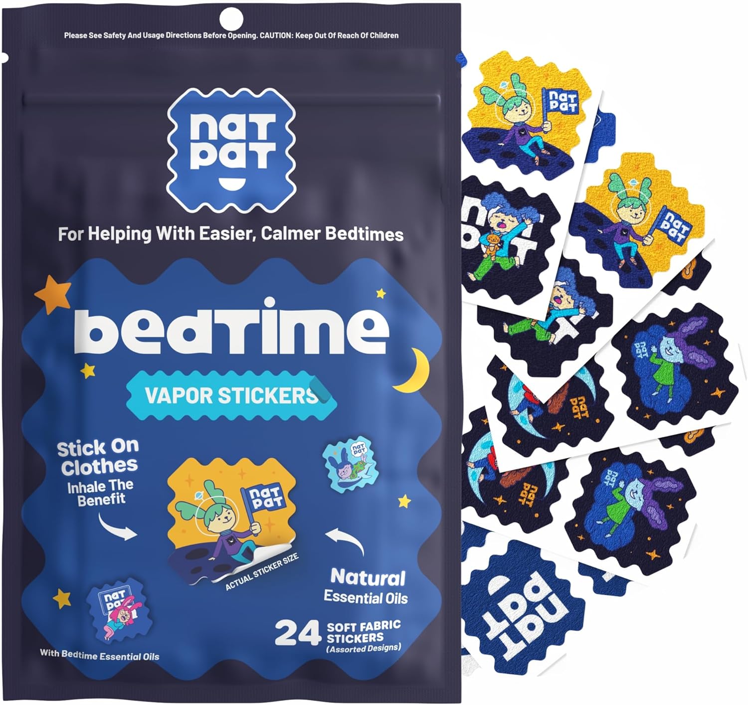 NATPAT Sleepy Patch Bed Time Stickers for Kids - Sleep Promoting Patch - Non-Toxic Solution for Better Sleep - Chemical & Drug Free, Melatonin Free - Buzz Patch Natural Patch (24 Pack)