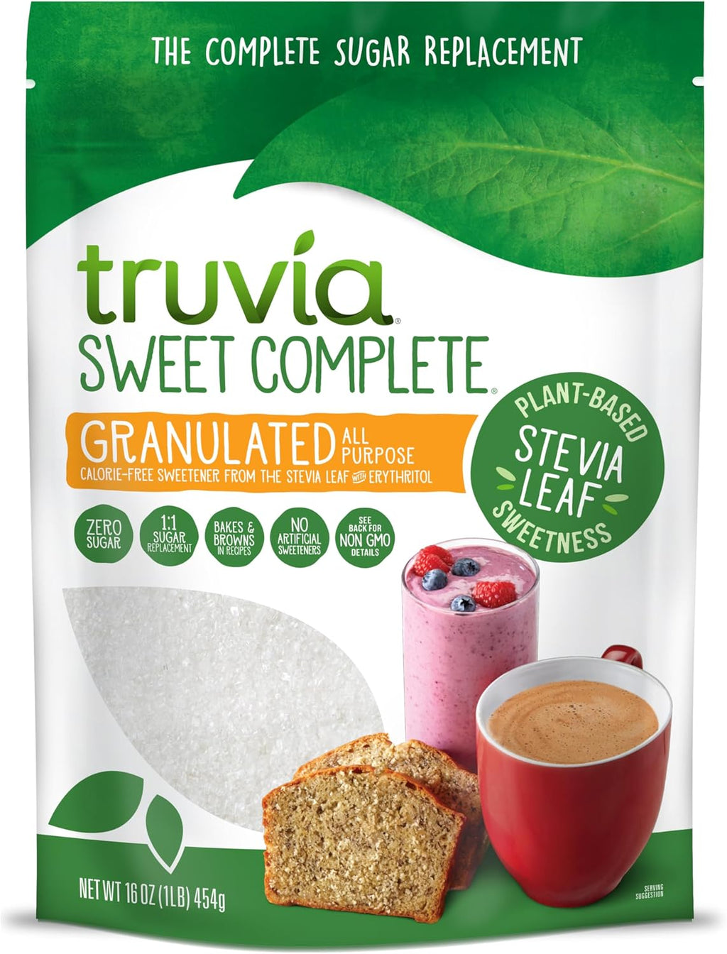 Truvia Sweet Complete Granulated All-Purpose Calorie-Free Sweetener from the Stevia Leaf, 16 oz Bag (Pack of 1)