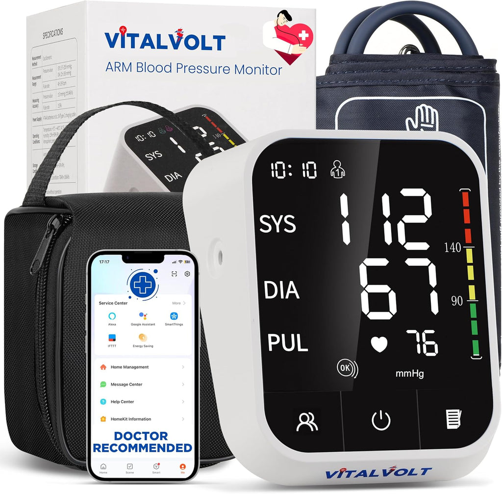 Blood Pressure Monitor for Home Use Automatic Arm BP Machine with Large Adjustable Cuff (8.6-17”) Bluetooth Heart Rate Monitor Digital BP Monitor 2x199 Readout 5.5” Large Screen for iOS & Android