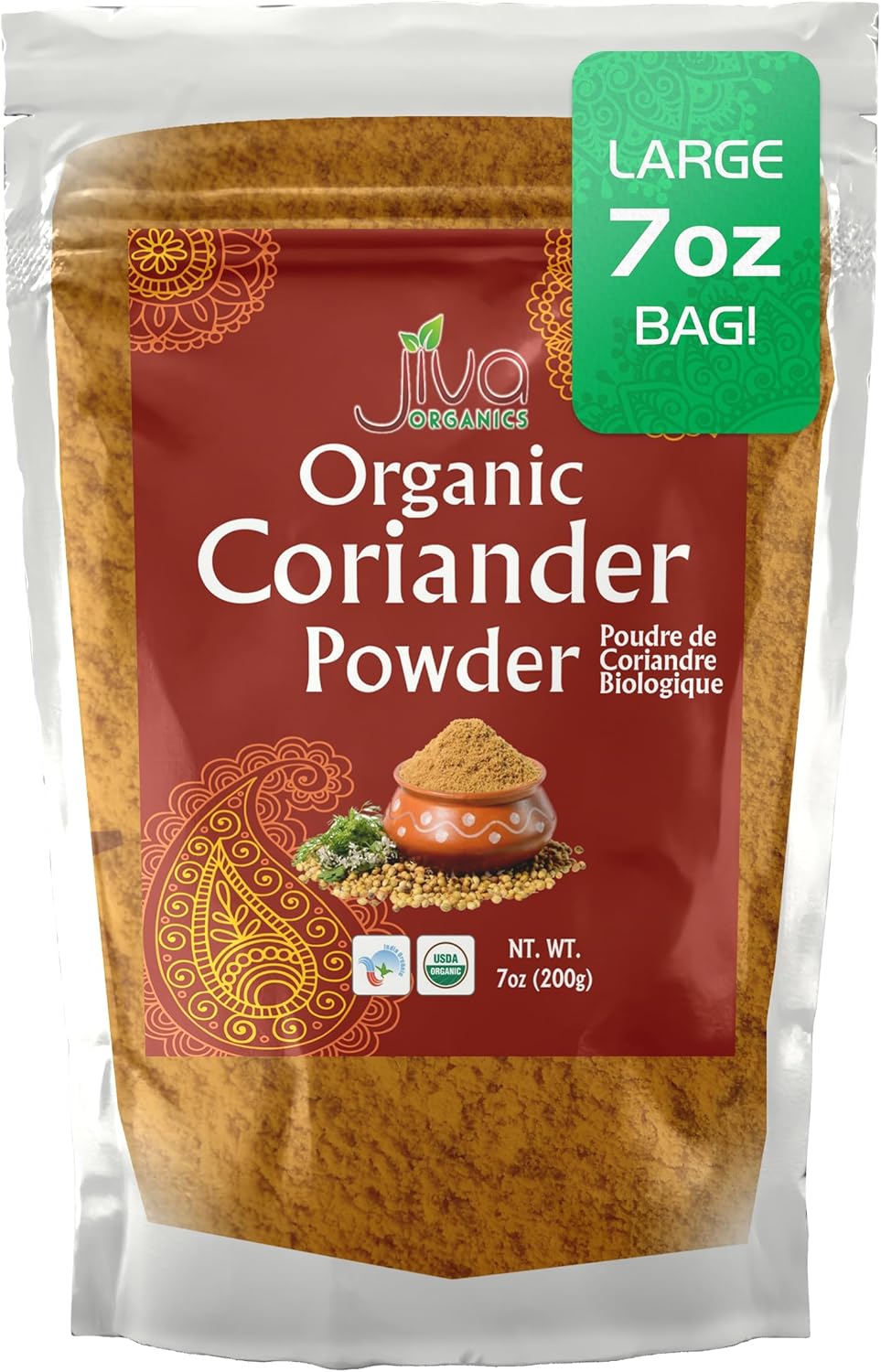 Jiva Organics Organic Coriander Powder 7 Oz - Non-GMO, Pure, Lab Tested - Dhania, Coriander Seeds Ground