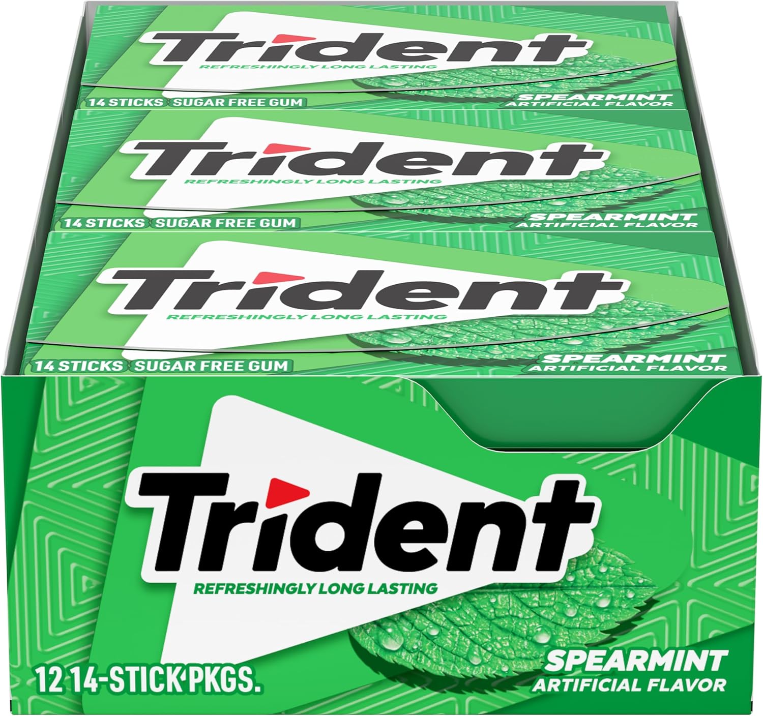 Trident Spearmint Sugar-Free Chewing Gum, 12 Packs of 14 Pieces (168 Total Pieces)