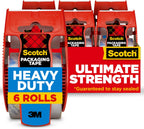 Scotch Heavy Duty Shipping Packaging Tape, Clear, Split-Resistant, 1.88 in x 27.7 yd per Roll (1000 inch), 6 Rolls, 6 Dispensers (6000 inches Total) – Box Tape