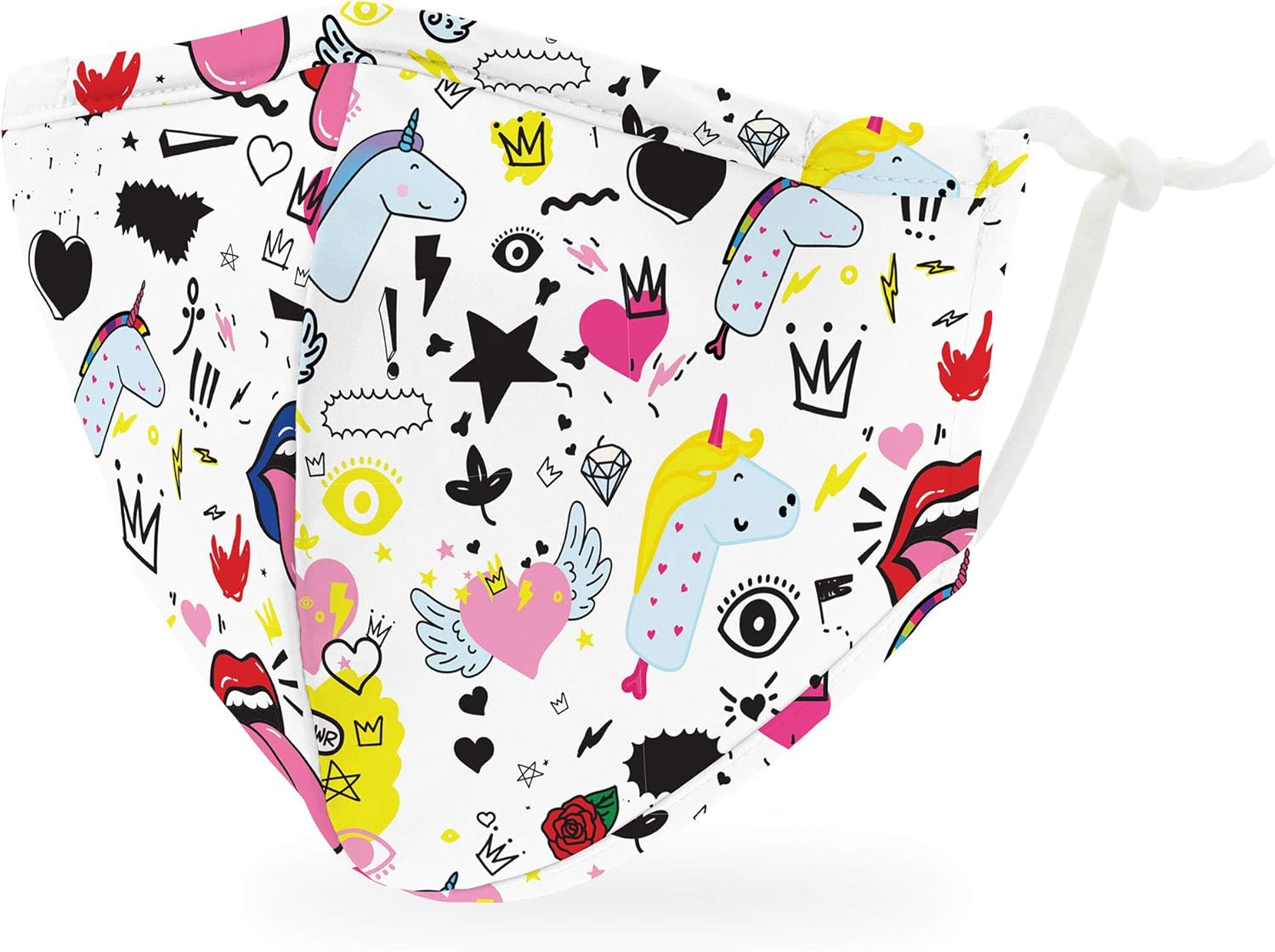 WEDDINGSTAR 3-Ply Kid's Washable Cloth Face Mask Reusable and Adjustable with Filter Pocket - Doodles