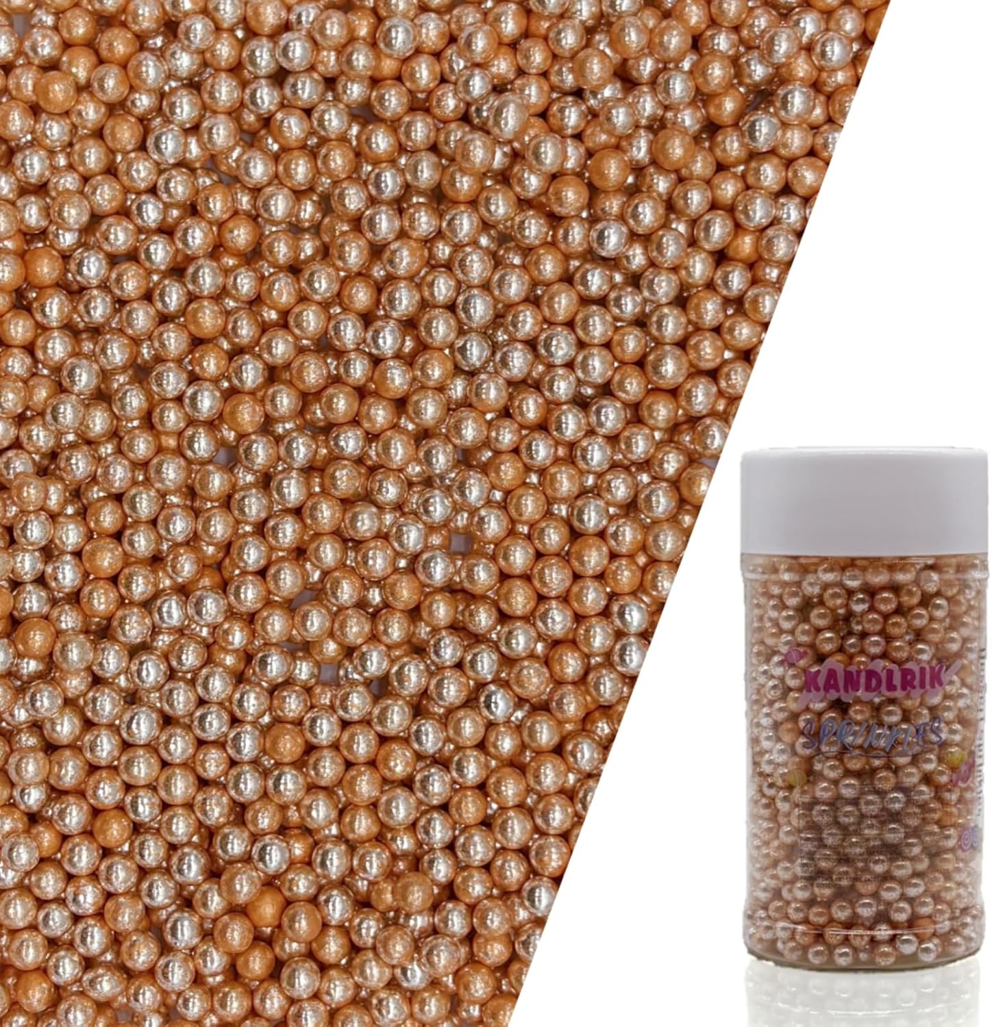 Edible Silver Orange Pearl Sugar Sprinkles Candy 4mm Mini Pearls Cake Decorations Cupcake Toppers Cookie Decorating Perfect for Wedding Party Valentine Halloween Christmas Supplies 3OZ
