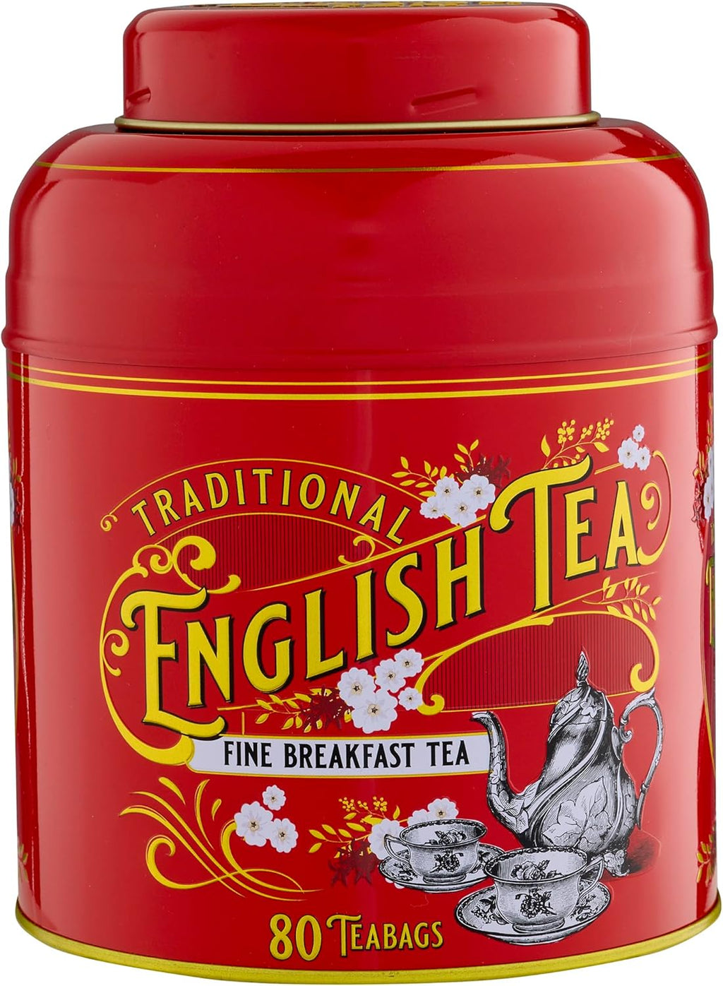 New English Teas Vintage Victorian Tea Caddy with 80 English Teabags (Red)