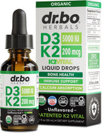Vitamin D3 K2 Liquid Drops - Organic D3K2 Vitamin D3 K2 Drops Liquid Supplement MCT Oil for Adults & Kids, Calcium Absorption Strong Bones - Vit D and K 5000 IU Supplements, Vitamins D + K MK7 1 Fl Oz
