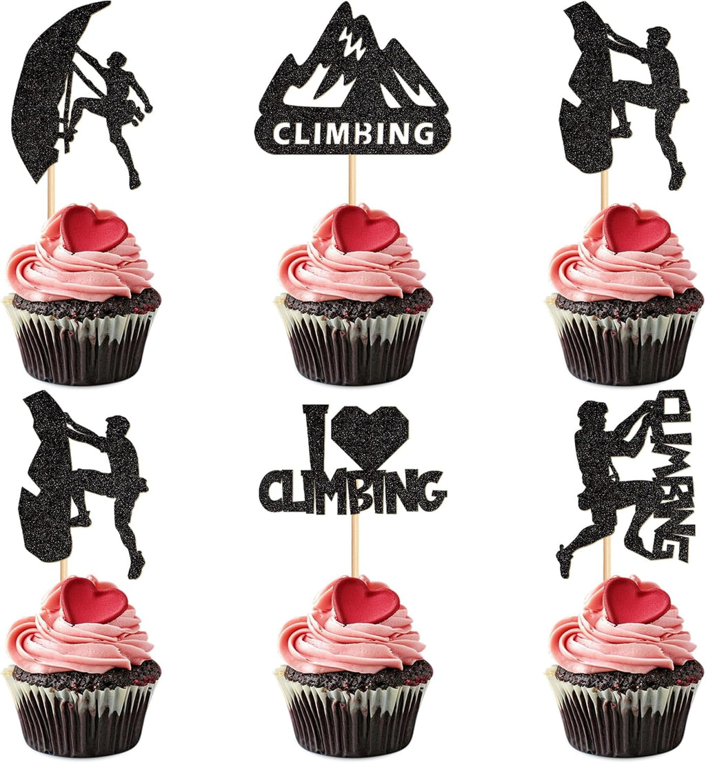 Ercadio 30 Pack Climbing Cupcake Toppers Black Glitter Climbing Cupcake Picks Gym Theme Baby Shower Birthday Party Cake Decorations Supplies