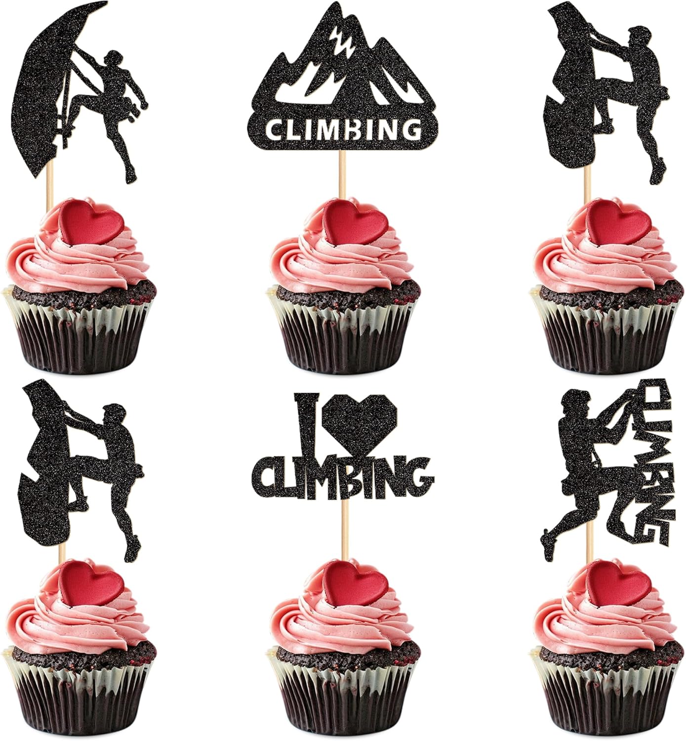 Ercadio 30 Pack Climbing Cupcake Toppers Black Glitter Climbing Cupcake Picks Gym Theme Baby Shower Birthday Party Cake Decorations Supplies